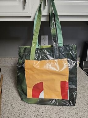 HPC Green and Orange Recycled Tote Bag with Red Accent